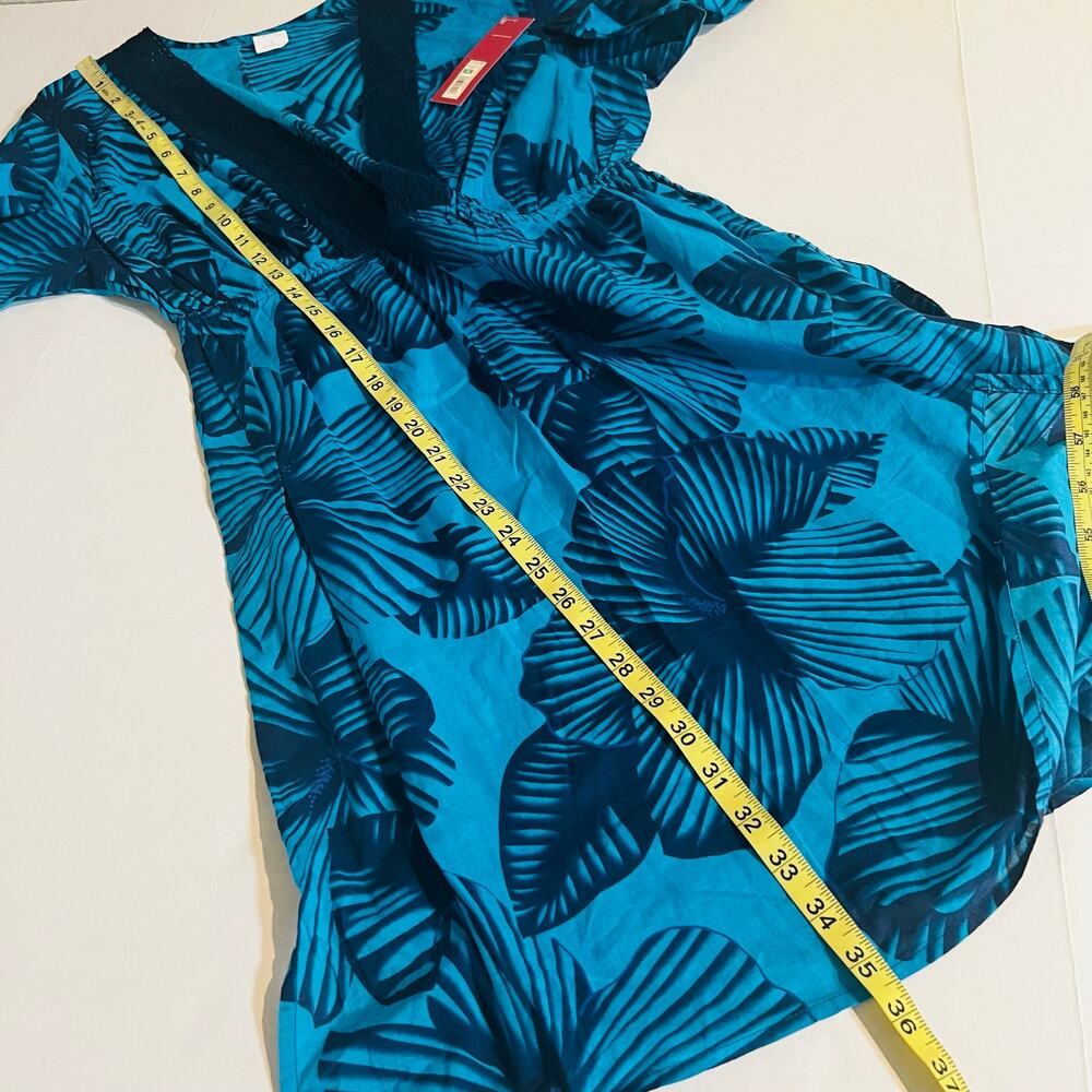 Merona Printed Plunge Neck Swim Cover Dress Size M Medium Blue - Picture 5 of 6